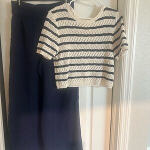 Aerie Navy and Cream Striped Top